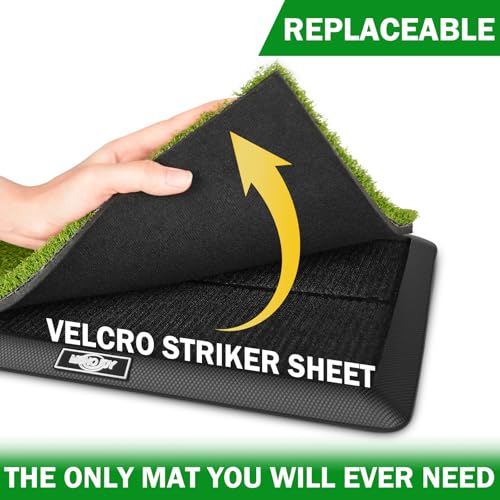 Golf Hitting Mat with Golf Tees - Golf Practice Mat for Swing Path Feedback Detection Batting, Golf Chipping Mat with Extra Replaceable No-Slip Pads for Indoor/Outdoor Training