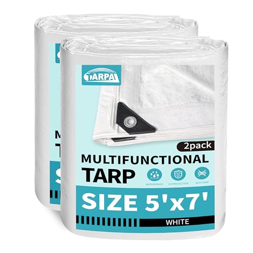 TARPAL 5x7 Feet White Tarp Waterproof (2 Pack) Small tarps Multipurpose Protective Cover All Purpose Poly Tarps Cover for Firewood Outdoor Furniture etc - color: White, size: 5x7 Feet(2-pack)-Finished size