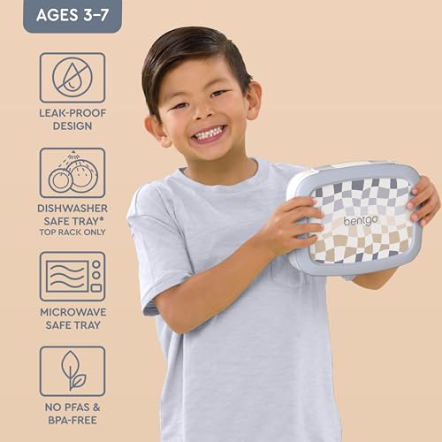 Bentgo Kids 5-Compartment Leak-Proof Bento-Style Lunch Box (Whimsy & Wonder Collection) - Ideal for Ages 3-7, Drop-Proof & Durable, Dishwasher Safe, & PFAS & BPA-Free Materials (Checker Gradient) - color: Checker Gradient