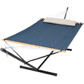 SUNCREAT Hammocks for Outside with Stand, Quick Dry Two Person Hammock with Head Pillow, 450 lbs Capacity, Navy - color: Navy, size: 78.7 x 55.1 in, Hammock with 144 in Stand