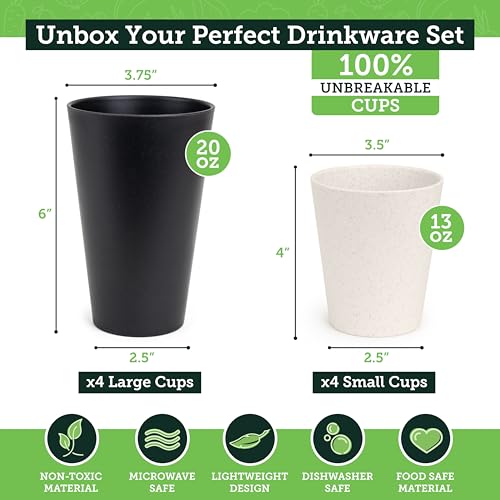 Grow Forward Premium Wheat Straw Cups - 13 & 20 oz Unbreakable BPA Free Hard Plastic Cups - Reusable Lightweight Plastic Drinking Glasses for Kitchen, Outdoor, Water, Camping, RV - Moonlight - color: Moonlight, size: 13/20oz