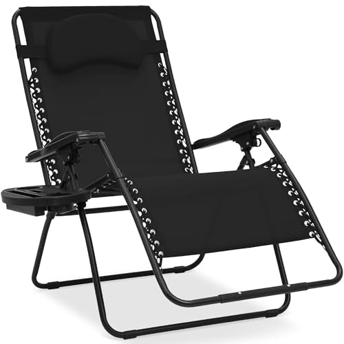 Best Choice Products Oversized Zero Gravity Chair, Folding Outdoor Patio Lounge Recliner w/Cup Holder Accessory Tray, Pillow - Black - color: Black
