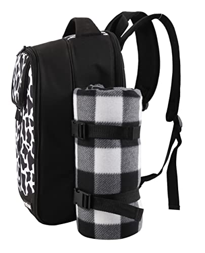 apollo walker Picnic Backpack Bag for 2 Person with Cooler Compartment, Detachable Bottle/Wine Holder, Fleece Blanket, Plates and Cutlery Set (2 Person, Black) - color: Black, size: 2 Person