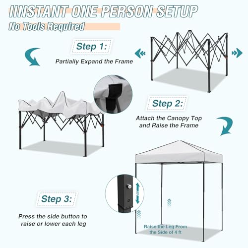 EAGLE PEAK 6x4 Instant Pop Up Canopy Tent, Straight Leg Sun Shelter, Portable Canopy with Carry Bag for Camping, Beach & Sports, White - color: White, size: No Wall