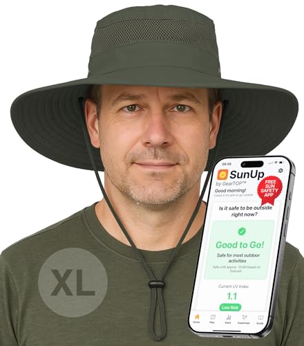GearTOP Safari Hat for Men Sun Hats for Women UV Protection UPF 50+ Fishing, Gardening, Hiking Hat (22-23 1/2") - color: Army Green XL