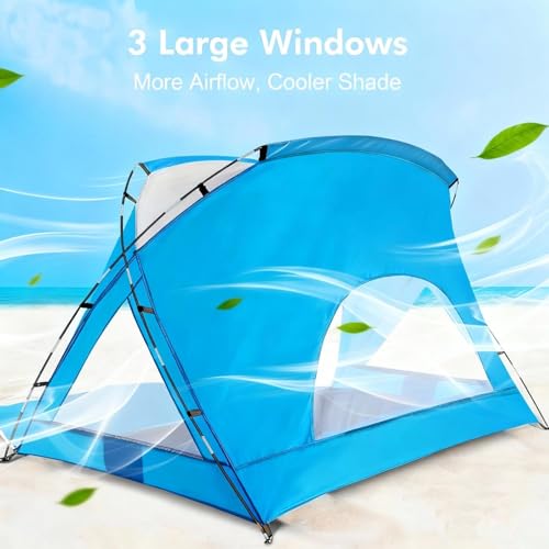 Beach Tent, Portable Sun Shelter for 2/3/4/6-8 Person with UPF 50+ UV Protection, Easy Setup Waterproof Beach Shade Canopy Cabana for Family Outdoor and Picnics, Fishing with Carrying Bag - color: Blue, size: Standard 3-Person