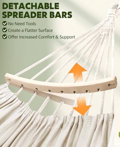 Chihee Hammock for Stand 9.8ft x 4.9ft Soft Cotton Hammock Holds Up to 660lbs Portable Tree Hammocks with Detachable Spreader Bar Pillow 2 Strong Webbings 2 Carabiners Patio Garden Indoor Outdoor - color: Natural White, size: 300x150cm