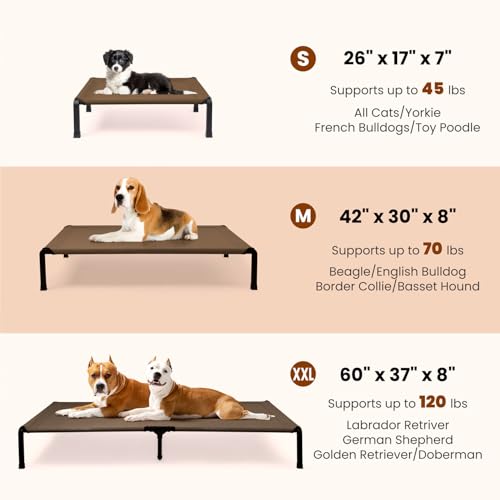 Heeyoo Elevated Dog Bed, Cooling Raised Pet Cot with Chew Proof Mesh Fabric and Steel Frame, Portable Dog Cot Bed with No-Slip Rubber Feet, 42 in - color: Brown, size: 42"L x 30"W x 8"H
