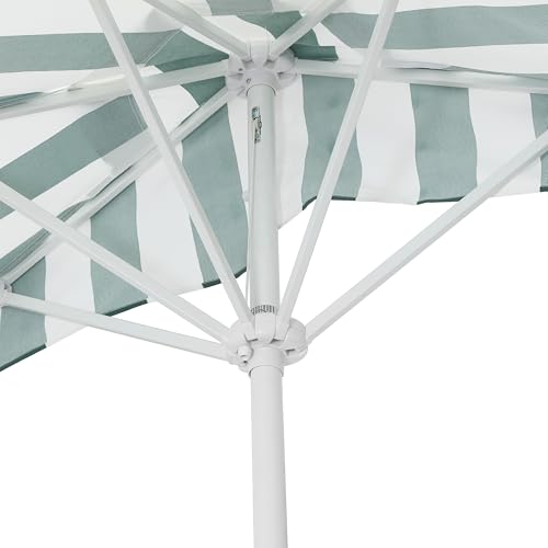 JONATHAN Y Half Umbrella UMB1201L Beverly 9 ft. Designer Classic Scalloped Fringe Market Patio with Crank, Tilt Button and UV Protection in Green/White, White Pole - color: Green/White - White Pole