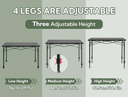 Join Nature Portable Outdoor Adjustable Height Camping Table, Large for 2-6 Person, Foldable Roll-up Aluminum Camp Table with Carry Bag for Picnic, Camp, Sturdy, Stable, Loads 220 Lbs (Black) - color: Black