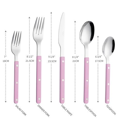 ANNOVA Silverware Set, Retro/Rivet Colorful Stainless Steel Tableware Kitchen Flatware Set Utensils, Includes Dinner Knives, Forks, Spoons, Salad Forks & Dessert Spoons (Light Pink, 10 Pieces) - color: Light Pink