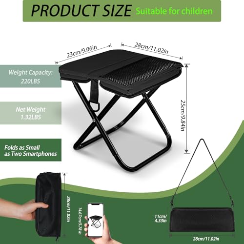 Foldable Backpack Stool, Portable Stool & Pocket Chair for Camping Hiking, 220LBS Capacity Ultralight Collapsible Seat, Quick Setup for Fishing Travel Outdoor Activities(Black) - color: Black