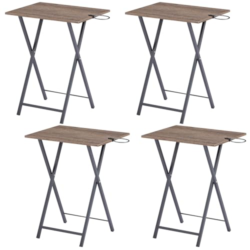 VECELO Folding TV Tray for Eating Set of 4, Portable Dinner/Snack Table with Cup Holder for Couch, Living Room and Small Space, Coffee & Black - color: Coffee & Black, size: 4 Pack