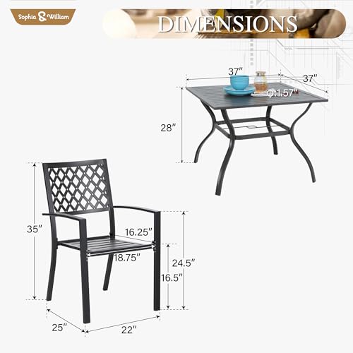 Sophia & William Patio Table and Chairs Set, Outdoor Dining Set for 4, 5 Piece Metal Patio Furniture, 37" Black Square Table(Diamond) - color: Diamond, size: 37"