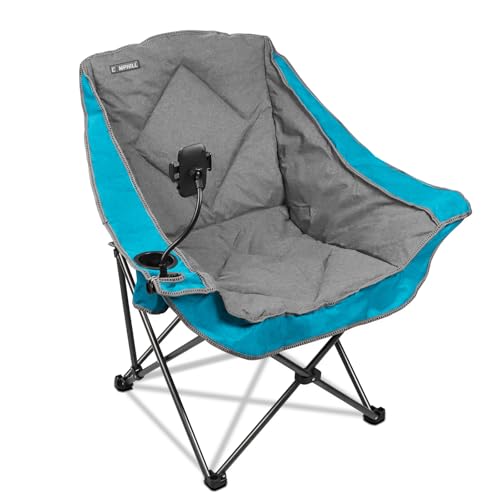 Folding Camping Chair,Oversized Portable Camping Chair with Cup Holder and Phone Holder,Heavy Duty Padded Lawn Chair for Camping,Tailgates,Beach,and Sports,Lake Blue - color: Lake Blue-ph