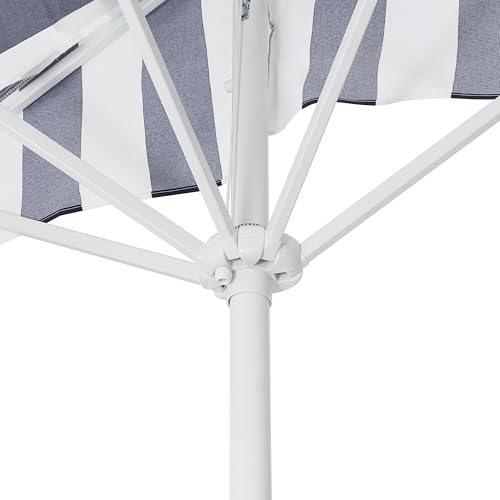 JONATHAN Y Half Umbrella UMB1201I Beverly 9 ft. Designer Classic Scalloped Fringe Market Patio with Crank, Tilt Button and UV Protection in Navy/White, White Pole - color: Navy/White - White Pole