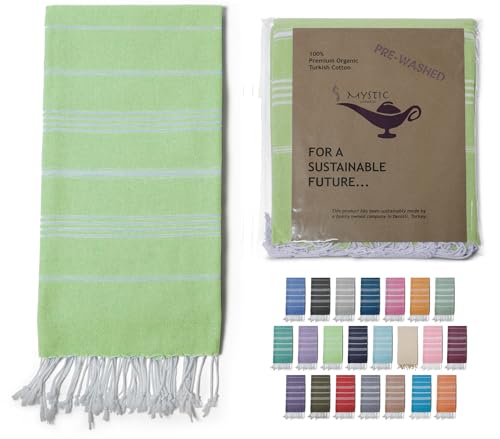Turkish Beach Towel 100% Organic Cotton Extra Large Oversized (39 x 71 Inches) Quick Dry Sand Free Light Weight Prewashed for Bath Beach Gym Yoga Travel Towel Blanket (Pistachio Green) - color: Pistachio Green