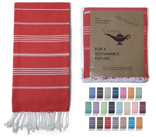 Turkish Beach Towel 100% Organic Cotton Extra Large Oversized (39 x 71 Inches) Quick Dry Sand Free Light Weight Prewashed for Bath Beach Gym Yoga Travel Towel Blanket (Red) - color: Red