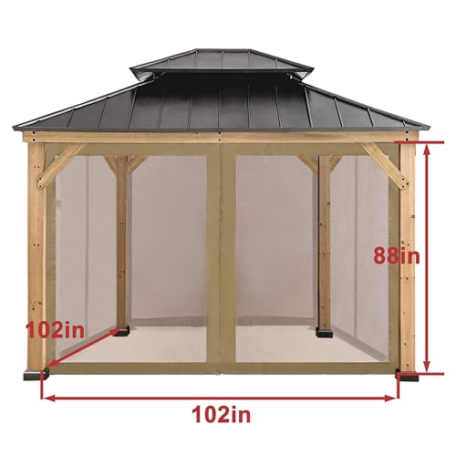 Coastshade Gazebo Canopy Mesh Walls Replacement 8x8 Gazebo Pergola Mosquito Screen Netting for Gazebos with 42Curtain Rings & 42Rail Hooks,Khaki - color: Khaki, size: Meshwall-8 x 8 ft