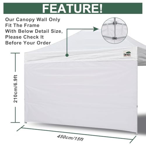 Eurmax USA 10x15 Pop Up Canopy SunWall-UV Protection for Tents,Blocks Sunlight&Wind,Water Resistant Side Wall Only,Easy Hook & Loop Installation,Fit for 15FT Straight Leg Shelters&Gazebo,White - color: White, size: 10x15