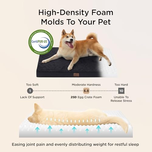 Bedsure ComfyFleece Dog Bed Medium Size Dog - Orthopedic Pet Beds with Removable Washable Cover, NOT Waterproof Egg Crate Foam Puppy Mat, Suitable for Pet Up to 35 lbs, 29"x18"x2.8", NOT for Chewers - color: Black, size: 29x18x2.8