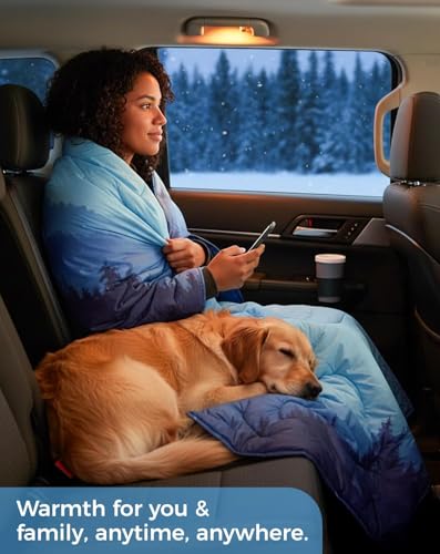 KingCamp Ultralight Camping Blanket, Packable Down Alternative Puffy Printed Wearable Blanket with Snap Buttons & Corner Loops Weatherproof Quilt for Outdoor Travel Stadium (78.7"L x 57.1”W, CYAN) - color: Scenictrail-cyan, size: 79" x 57"