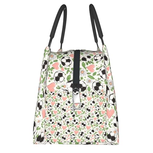 MIEPOSSoccer Lunch Box Portable with Floral Heart Sports Pattern for Girls and Adults,Lightweight Handbag with Zipper Closure,Portable Cosmetic Bag for School,Work,Office, Travel and Picnic Gifts - color: Football