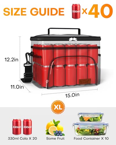 HOTOR Insulated Lunch Box for Men & Women - Leak-Proof Cooler Lunch Bag with 4 Pockets, Adjustable Strap, Ideal for Work, Picnic, Travel - Large, Black, 15.0"×12.2"×11.0" - color: Black, size: 33l - 1 Tier