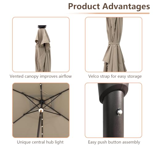 C-Hopetree Rectangular Outdoor Patio Market Umbrella with Solar LED Lights 6.5 x 10 ft - color: Taupe
