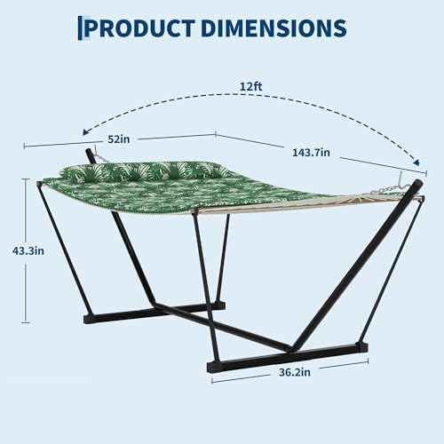 2 Person Outdoor Hammock with Stand, Person Cotton Rope Hammock with Polyester Pad, Portable Hammock with Carrying Bag, for Patio, Garden, Beach, Backyard Camping - color: Green