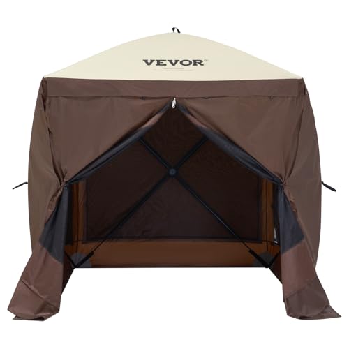 VEVOR Pop Up Gazebo Tent, Pop-Up Screen Tent 4 Sided Canopy Sun Shelter with 4 Removable Privacy Wind Cloths & Mesh Windows, 6x6FT Quick Set Screen Tent with Mosquito Netting, Brown - color: Brown, size: 6x6ft