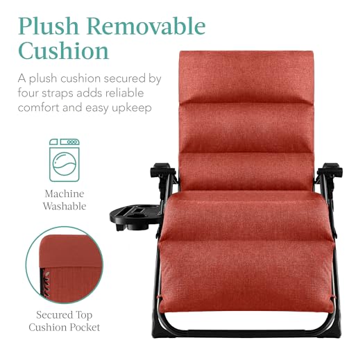 Best Choice Products Oversized Zero Gravity Chair, Folding Outdoor Patio Recliner, XL Anti Gravity Lounger w/Removable Cushion, Cup Holder, Side Tray, 350lb Capacity - Burnt Orange - color: Burnt Orange