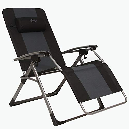 Kamp-Rite Outdoor Folding Reclining Zero Gravity Beach Lawn Chair w/Headrest for Backyard, Camping, Tailgating, & Sports, 300 LB Capacity, Gray/Black