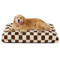 LE SURE Extra Large Dog Bed-Thick Shredded Chopped Foam Pet Bed Indoor with Removable Cover, Cute Modern Fuzzy Plush & Anti Slip Bottom, Brown - color: Brown Checks, size: 44.0"L x 32.0"W x 4.0"Th