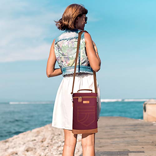 Tirrinia 2 Bottle Wine Gift Tote Carrier - Leakproof & Insulated Padded Versatile Wine Cooler Bag for Travel, BYOB Restaurant, Wine Tasting, Party, Dinner, Gift for Wine Lovers, Red - color: Red, size: 2 Bottle-without front pocket