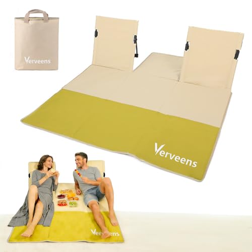 2-Person Portable Beach Lounge Chair with Carry Bag - Lightweight Outdoor Picnic Mat with Back Support for Beach Picnic Concerts Camping & Park (Beige and Yellow) - color: Beige and Yellow