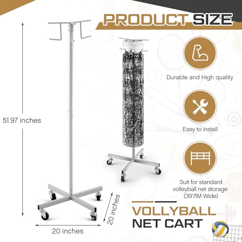 Duraaamo Volleyball Net Storage Rack Volleyball Net Holder Holds 1 Standard Network Storing Equipment with Wheels Setter Training Rack Using Minimal Floor Space