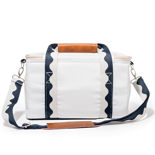 Business & Pleasure Co. Premium Cooler Bag - 14L Vintage Lunch Bag for Beach Days & Picnics - Insulated Leakproof Lining - Rivie White - color: Rivie White