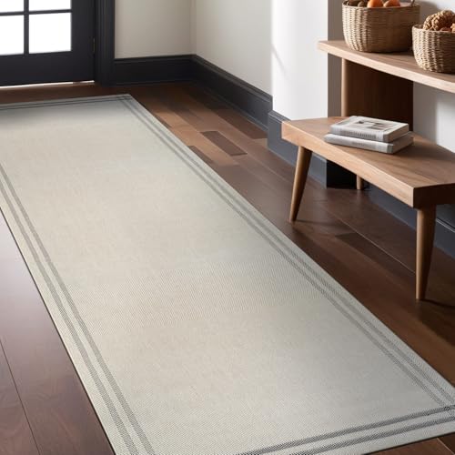 Luul Home Easy Jute Rugs 2x7 Bordered Bone Color Living Room Indoor Outdoor Runner Rug for Patio and Kitchen Rug High Traffic Washable Easy to Clean Solid Boho Woven Design Outside Carpet (2 x 7) - color: Bordered/Bone Black, size: 2' x 7' (Rectangular)