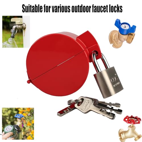 Outdoor Faucet Lock, Water Spigot Lock, Metallic Red with Padlock, Metal, Suitable for Garden Faucets, Hose Bib Lock, Water Hose, Hose Spigot, Prevent Water Theft, Child Proof - color: Red