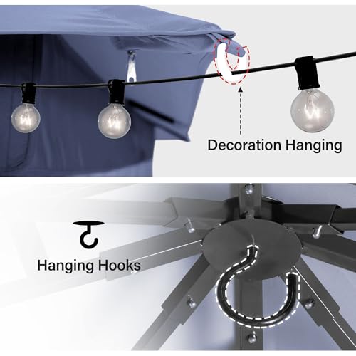 LAUSAINT HOME 8'x8' Outdoor Gazebo with 50FT String Lights, Metal Heavy Duty Patio Canopy Tent with Double Roofs, Mosquito Nettings and Privacy Screens for Backyard, Garden, Lawn, Navy Blue - color: Navy Blue, size: 8'x8' With String Lights