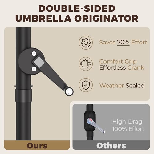 GDPFN 15FT Large Patio Umbrella with Base Included, Outdoor Deck Standing Umbrella with Crank Handle, Double-Side Rectangular Pool Umbrella for Outside, Market, Patio, Burgundy - color: Burgundy, size: With Base-no Led