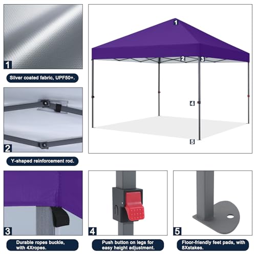 COOSHADE Durable Easy Pop Up Canopy Tent 10x10Ft, Purple - color: Purple, size: 10x10Ft