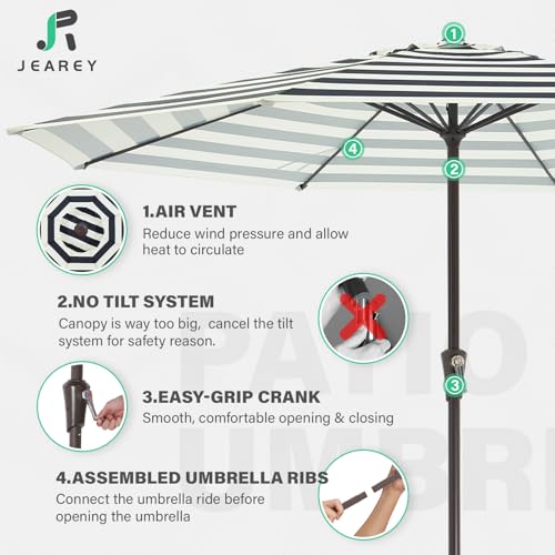 JEAREY 11' Patio Umbrellas Outdoor Table Market Umbrella w/Crank, 8 Sturdy Ribs, UV Protection Windproof for Garden, Deck, Backyard, Pool(Beige & Black Striped) - color: Beige & Black Striped, size: 11ft