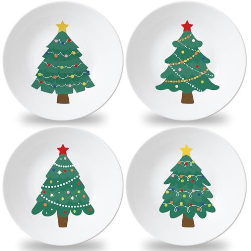 Naozinebi 4 Set 10 Inch Christmas Tree Plates Melamine Christmas Dinnerware Set Reusable Xmax Holiday Melamine Plate Dishwasher Creatively Drop Resistant Cute Plastic Dish - style: Christmas Tree