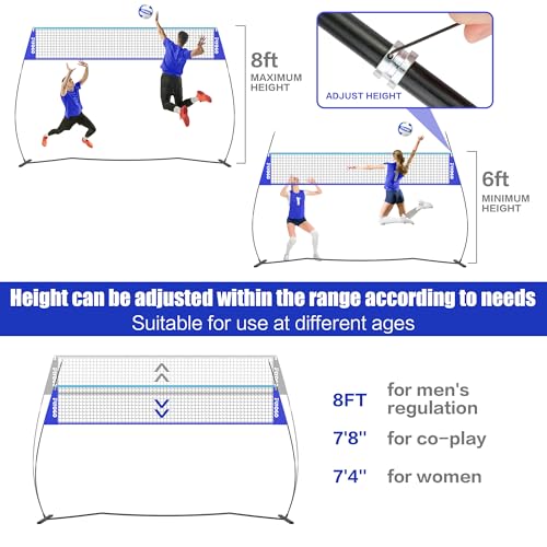 Volleyball Net, 14FT Freestanding Volleyball Net for Backyard, Adjustable Height and Instant Setup, Professional Portable Training Practice Set for Indoor and Outdoor with Carry Bag