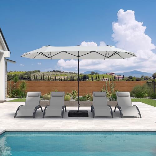 PURPLE LEAF 13ft Patio Market Umbrella with Base Double-Sided Rectangle Outdoor Table Sun Umbrellas with Crank 12 Heavy Duty Sturdy Ribs for Pool Beach Deck Backyard Cream - color: Cream, size: 13' X 7'