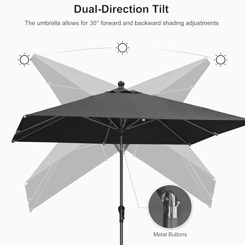 PURPLE LEAF 10' x 6.5' Rectangular Patio Umbrella Outdoor Table Umbrella Aluminum Frame Market Umbrella Sun Umbrella with 8 Sturdy Ribs & Tilt for Garden Deck Lawn & Pool Black - color: Black, size: 6.5' x 10'