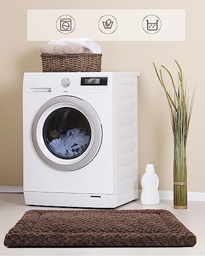 Washable Dog Bed Mat Ultra Soft Dog Crate Pad Comfy Fluffy Pet Kennel Beds Sleeping Mattress for Large Jumbo Medium Small Dogs, 36 x 23 Inch, Brown - color: Brown, size: 36.00" x 23.00" x 1.50"