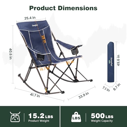 SUNNYFEEL Oversized Folding Rocking Camping Chair with Buckle Design 2 Pcak Outdoor Rocker High Back Lawn Camp Rocker Chair with Cup Holder 500 LBS for Outdoor/Camping/Lounge/Patio with Carry Bag - color: Blue, size: 2 Pc